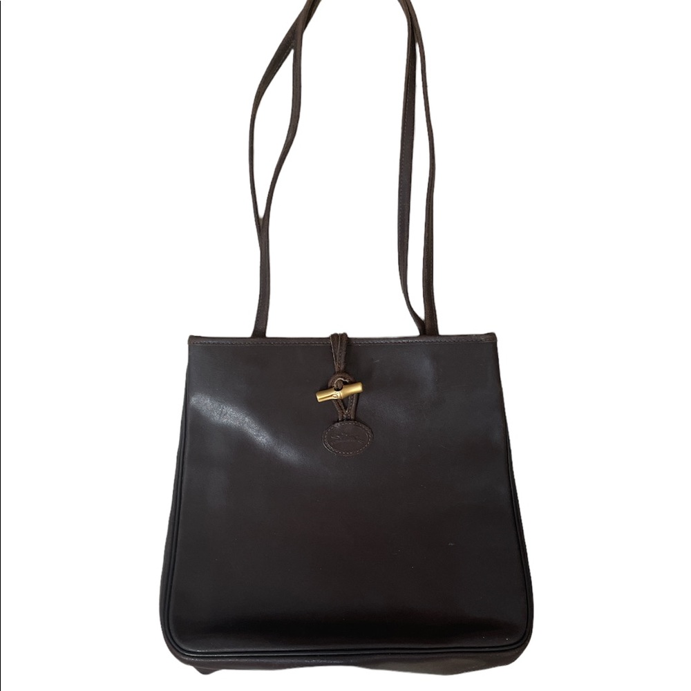 Vintage Longchamp chocolate brown leather tote